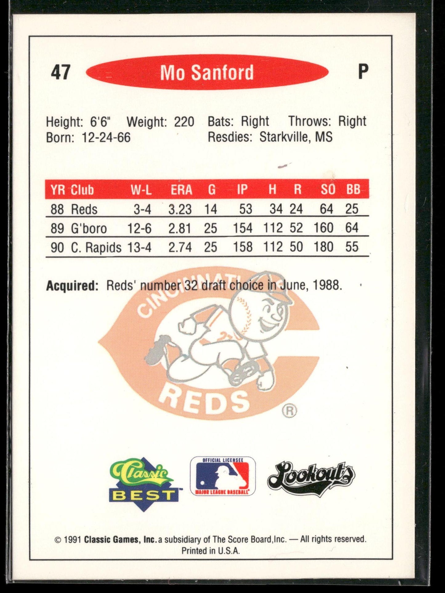 1991 Classic Best #47 Mo Sanford