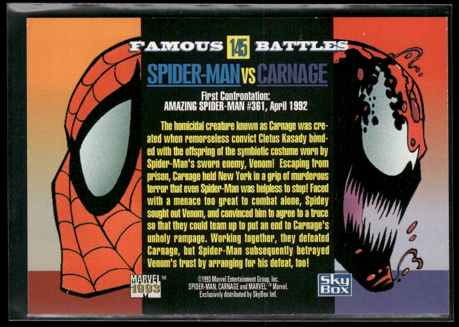 1993 SkyBox Marvel Universe #145 Spider-Man / Carnage