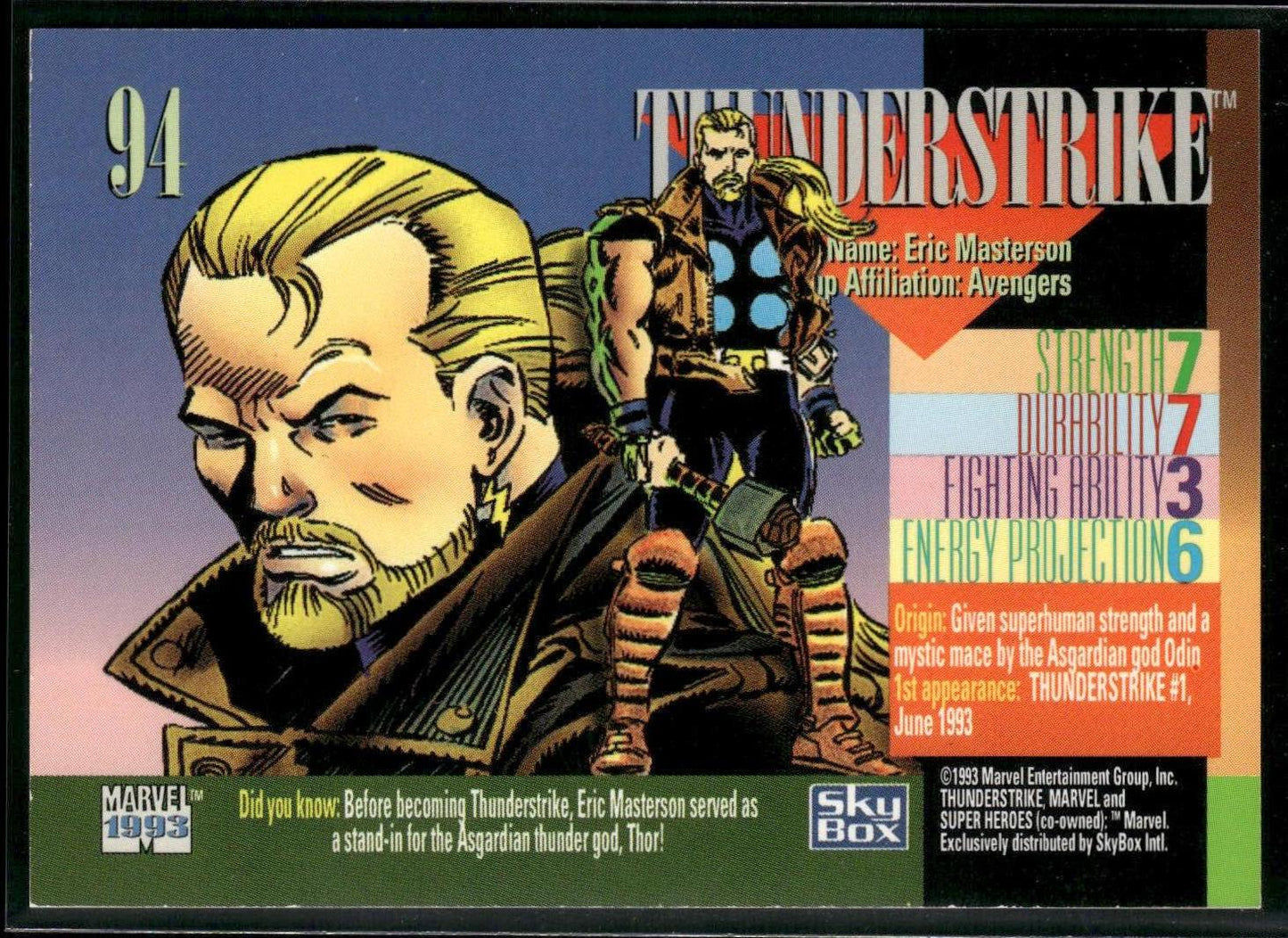 1993 SkyBox Marvel Universe #94 Thunderstrike