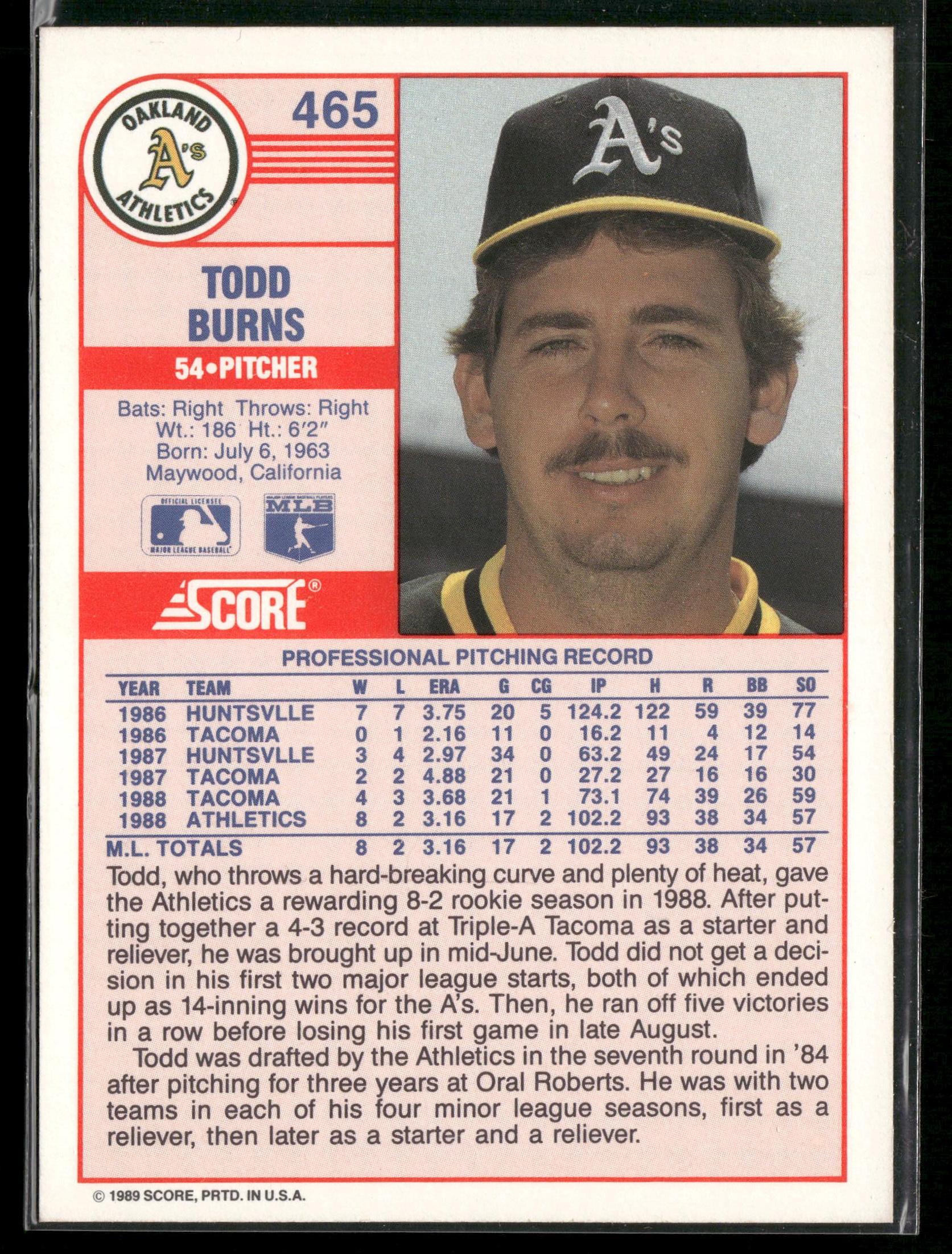 1989 Score #465 Todd Burns