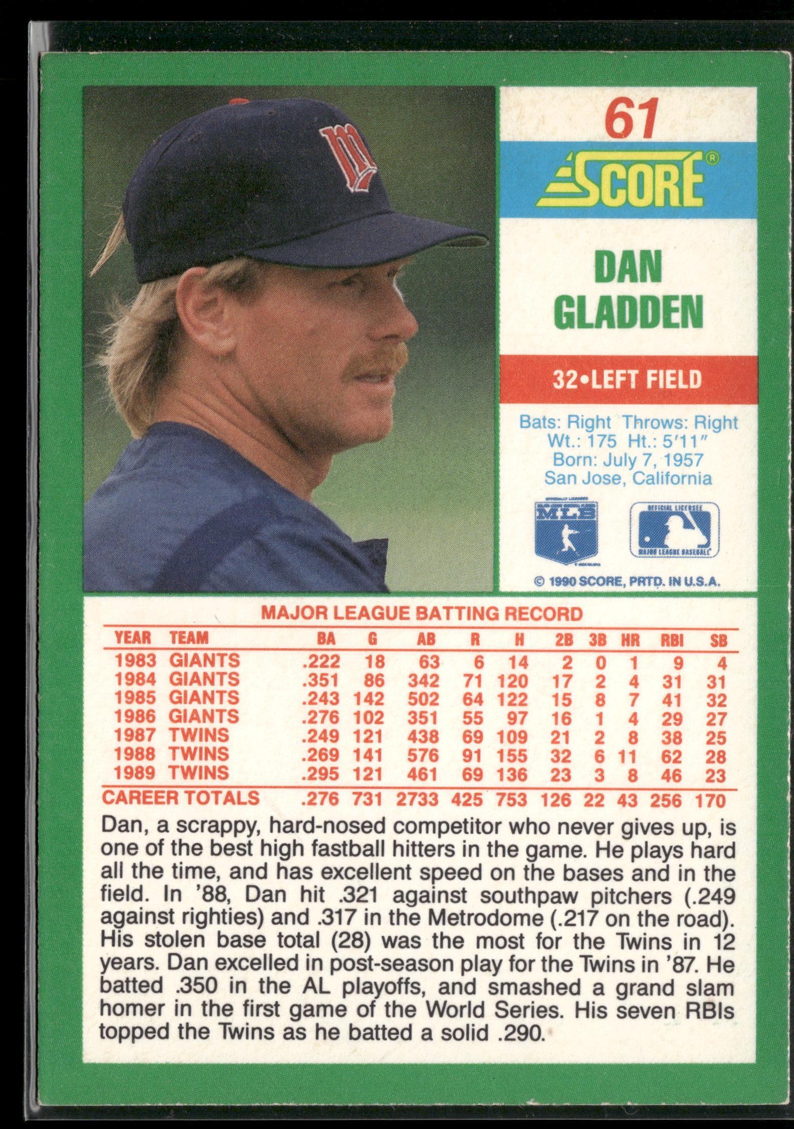 1990 Score #61 Dan Gladden