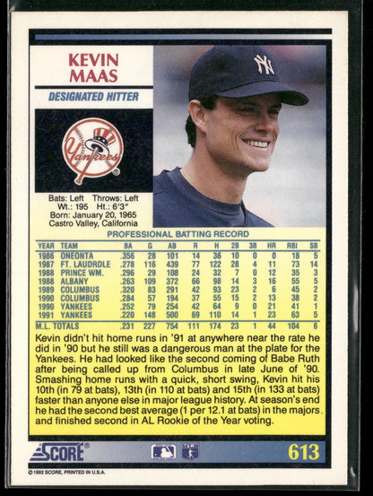1992 Score #613 Kevin Maas