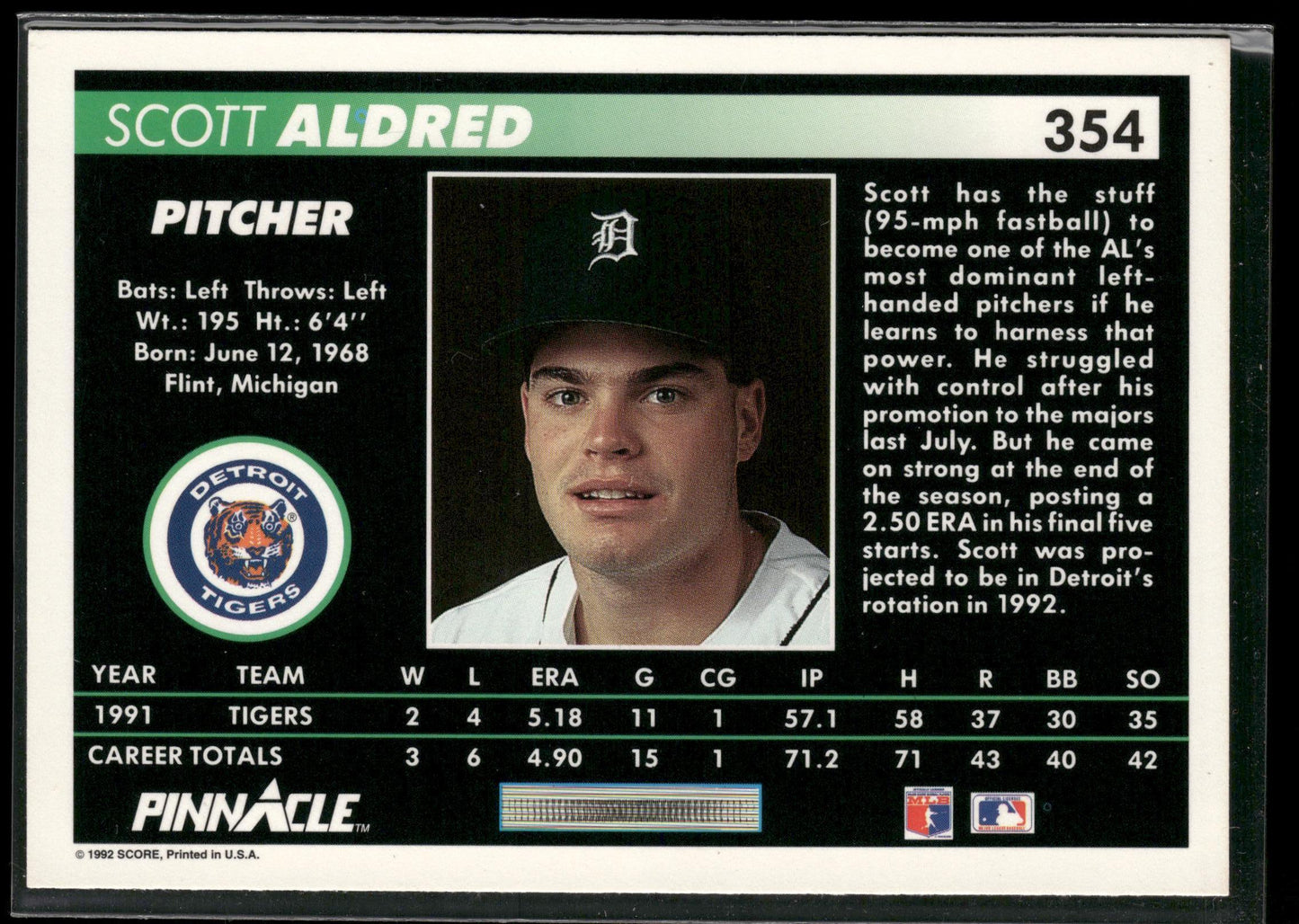 1992 Pinnacle #354 Scott Aldred