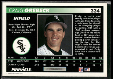1992 Pinnacle #334 Craig Grebeck