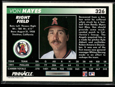 1992 Pinnacle #326 Von Hayes