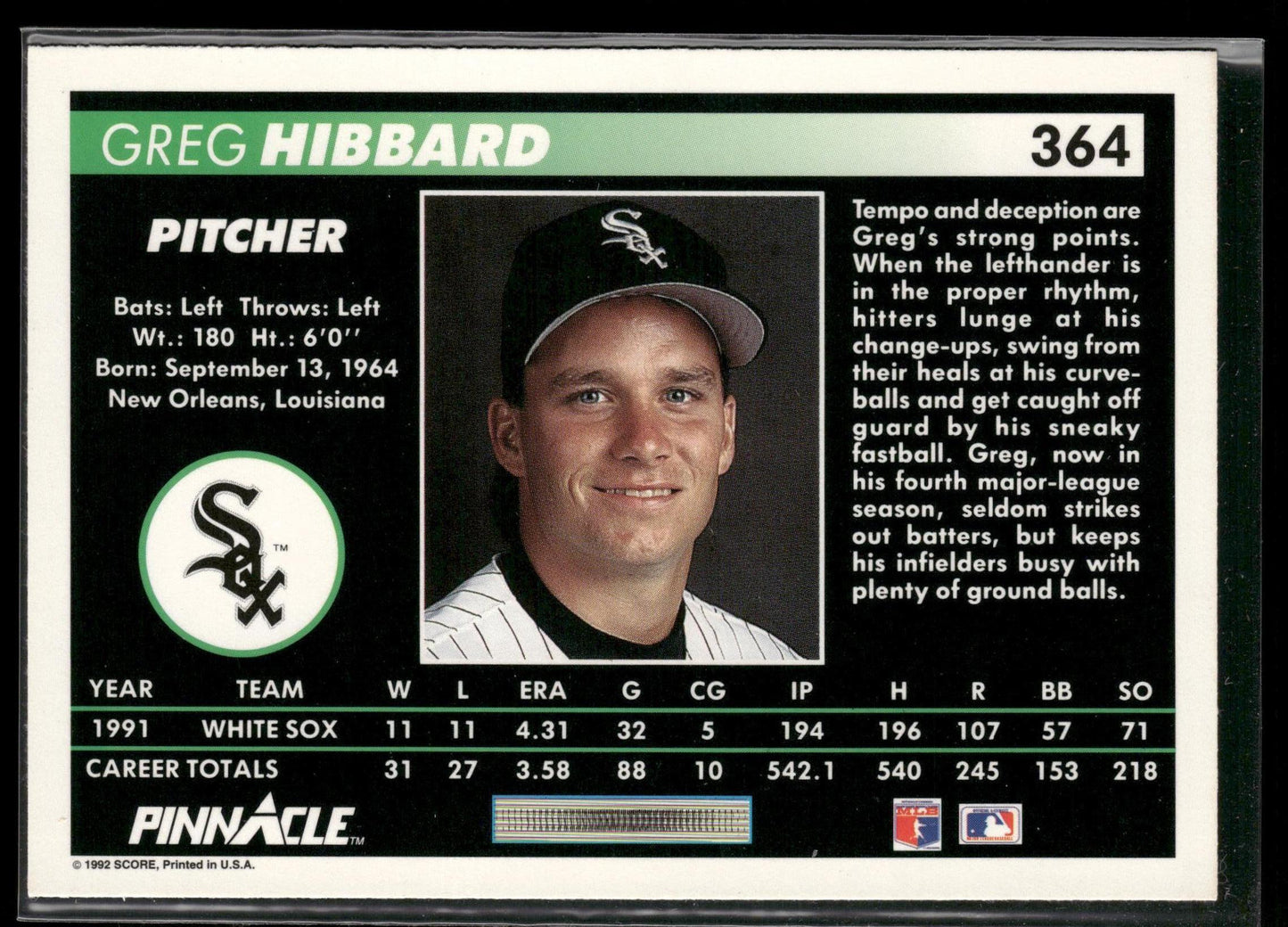 1992 Pinnacle #364 Greg Hibbard