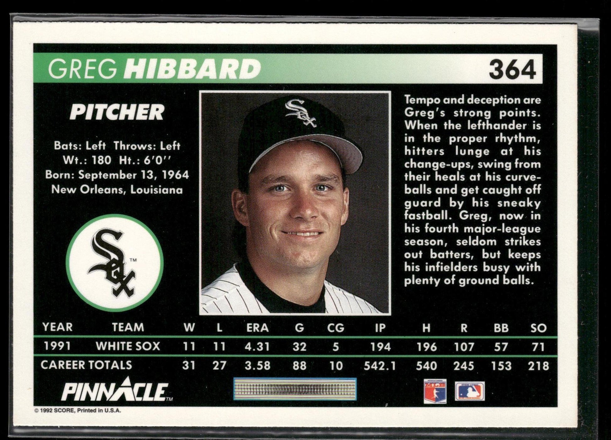 1992 Pinnacle #364 Greg Hibbard