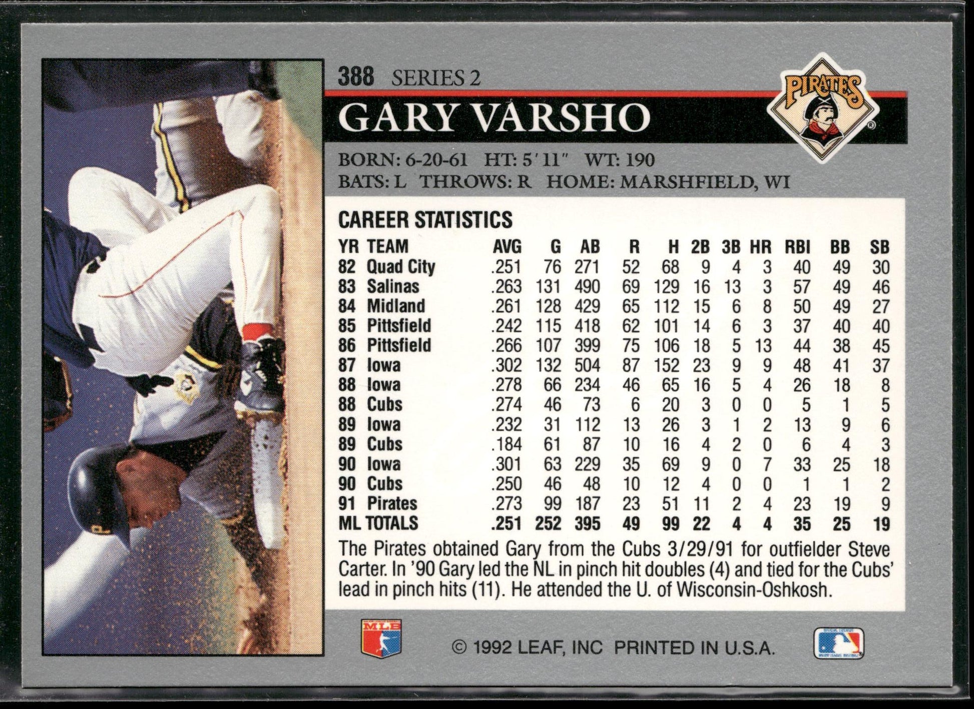 1992 Leaf #388 Gary Varsho