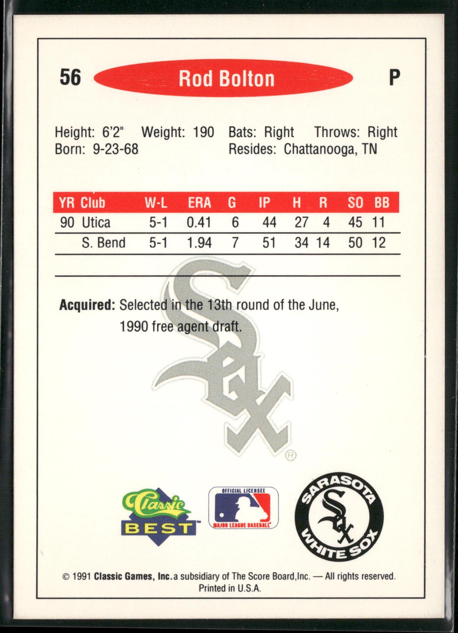 1991 Classic Best #56 Rod Bolton