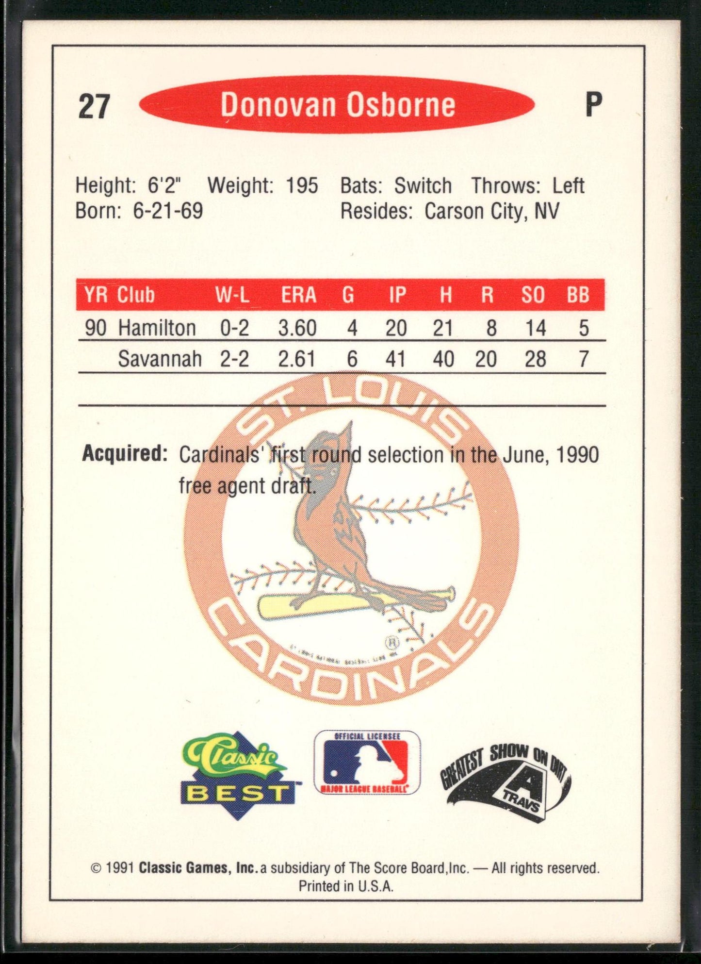 1991 Classic Best #27 Donovan Osborne