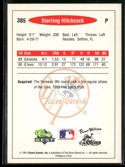 1991 Classic Best #385 Sterling Hitchcock