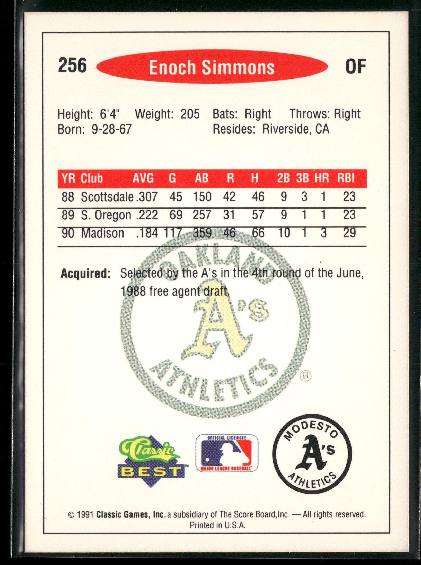 1991 Classic Best #256 Enoch Simmons