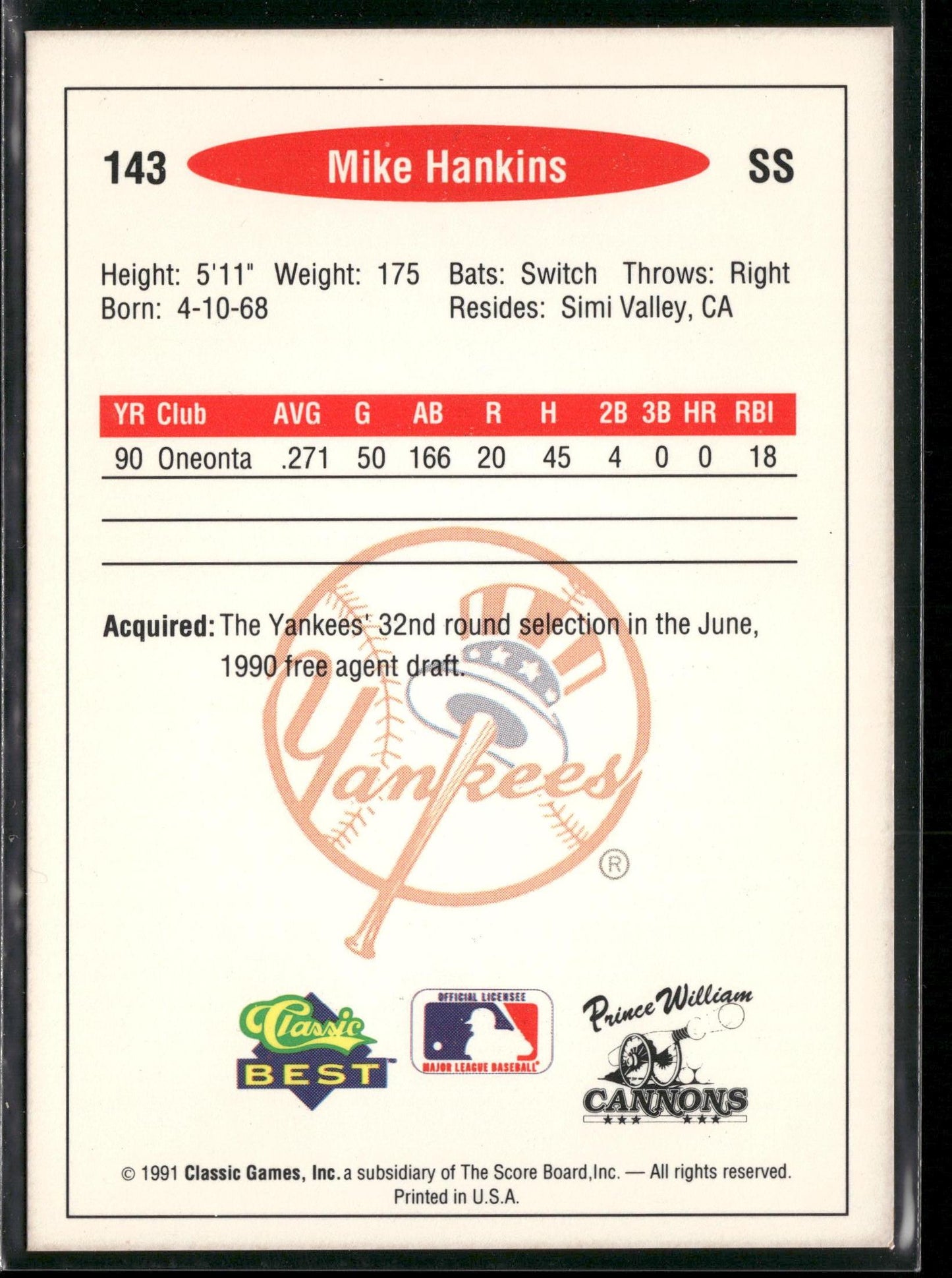 1991 Classic Best #143 Mike Hankins
