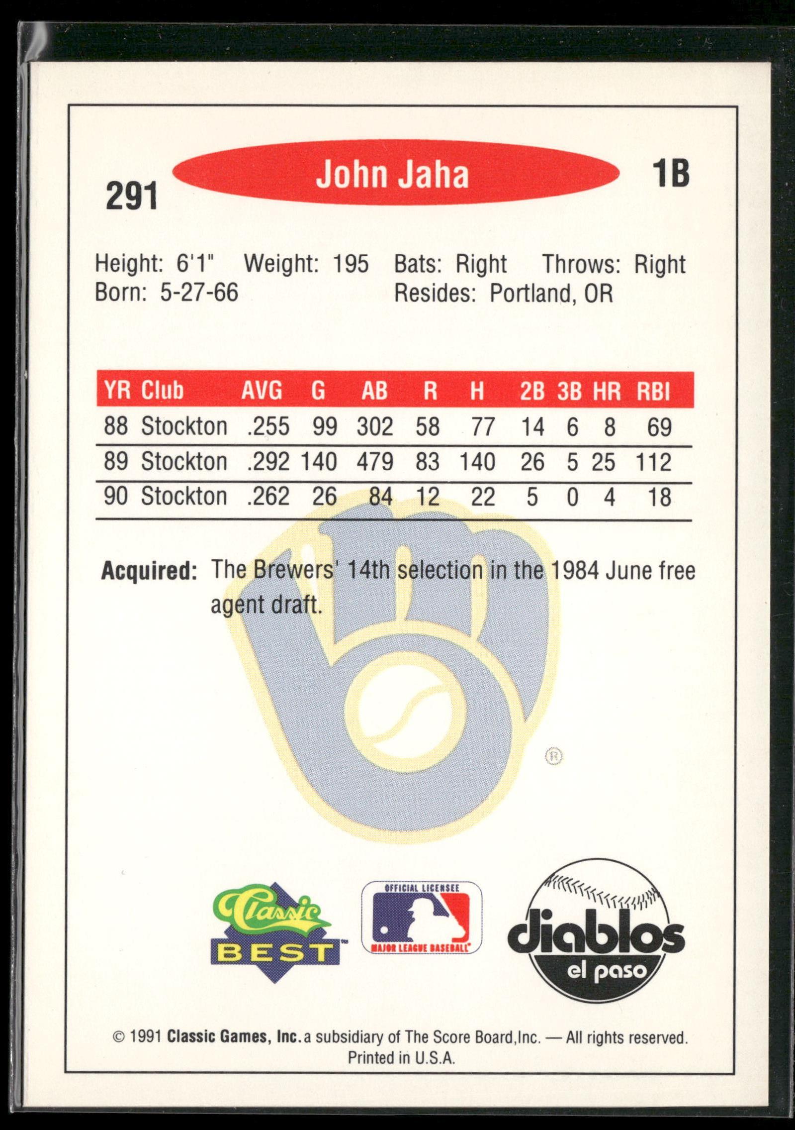 1991 Classic Best #291 John Jaha