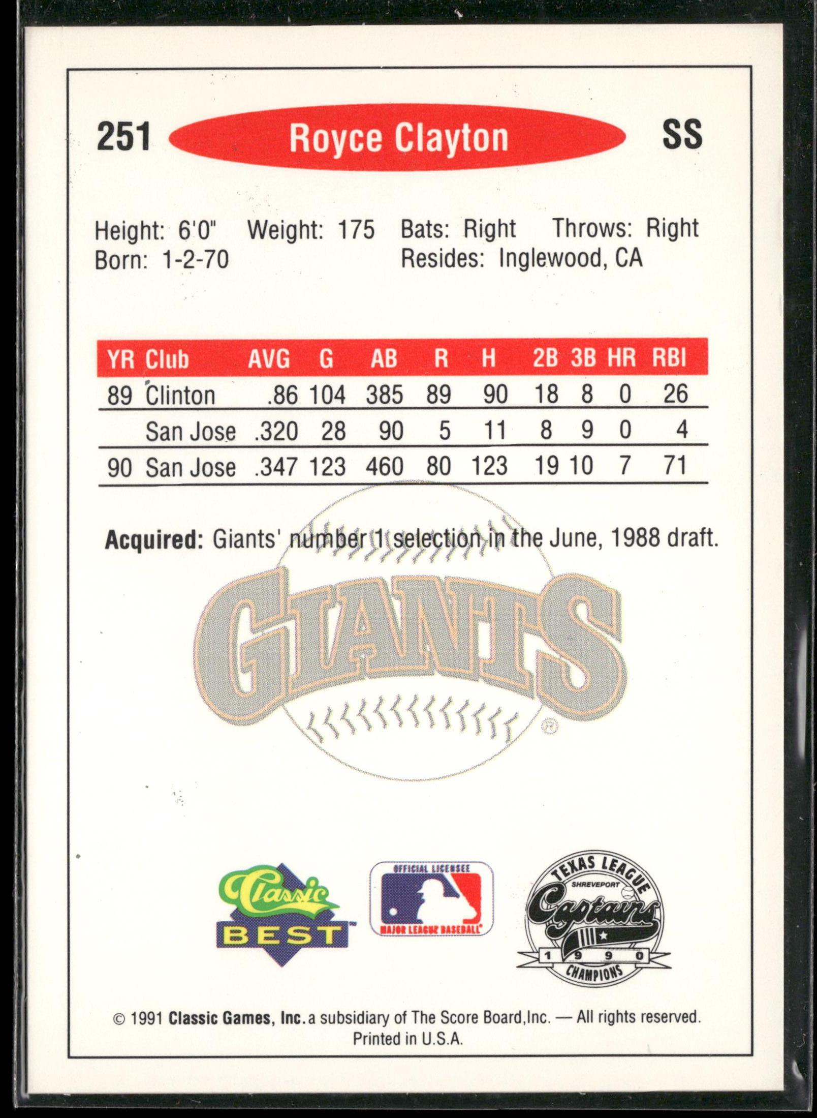 1991 Classic Best #251 Royce Clayton