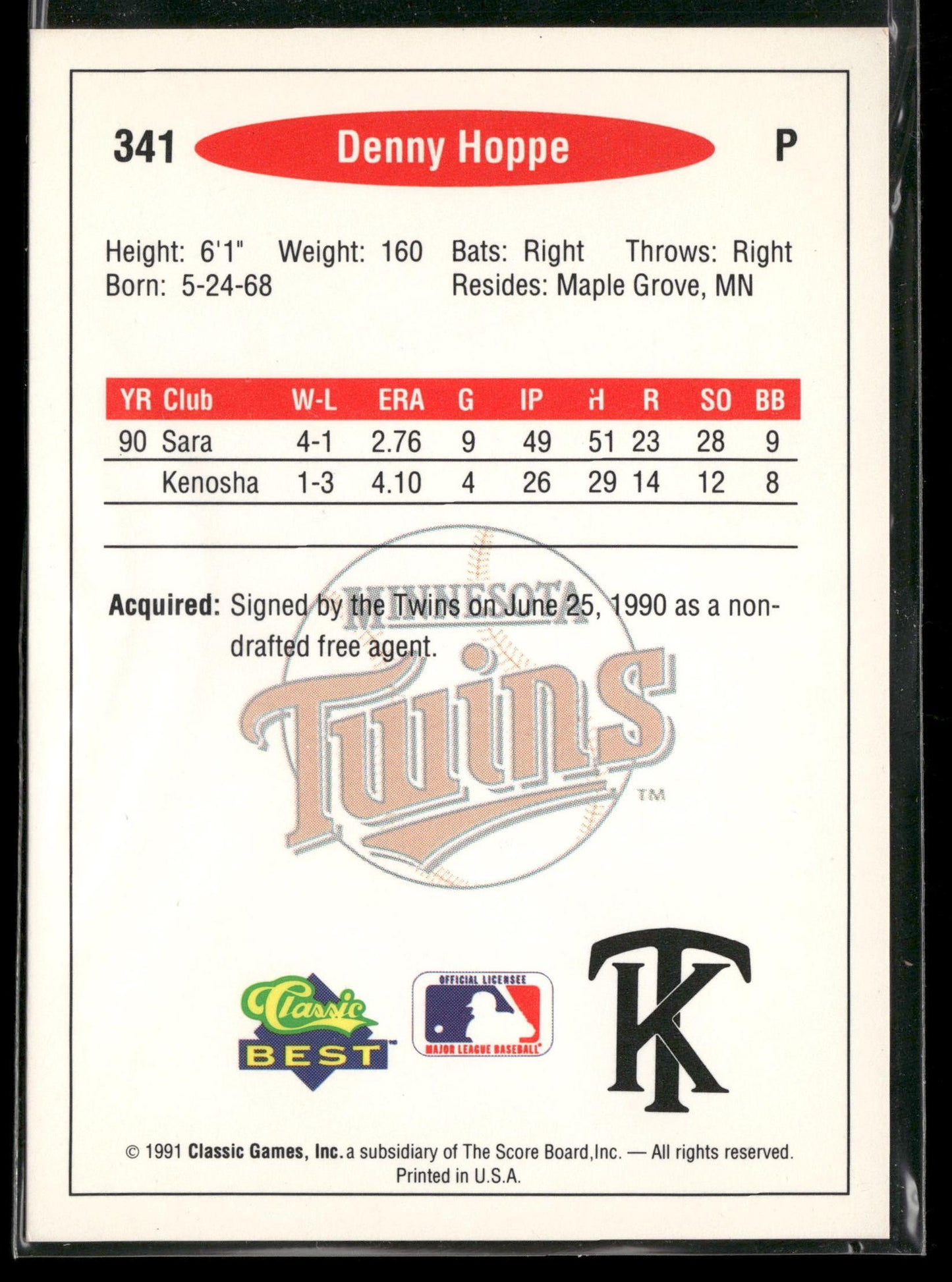 1991 Classic Best #341 Denny Hoppe