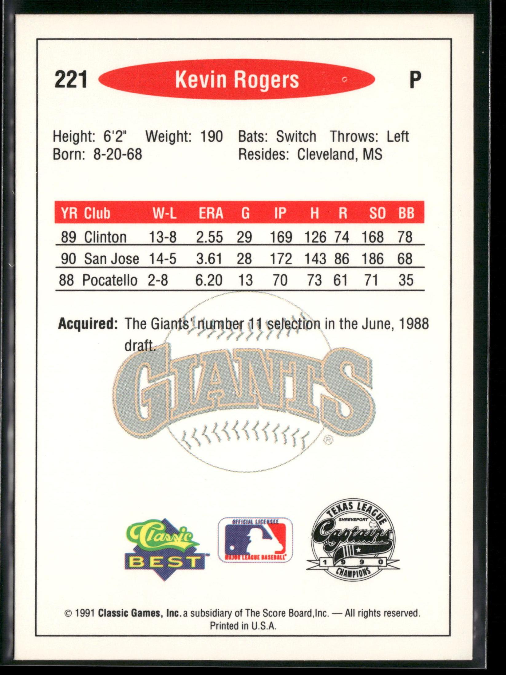 1991 Classic Best #221 Kevin Rogers