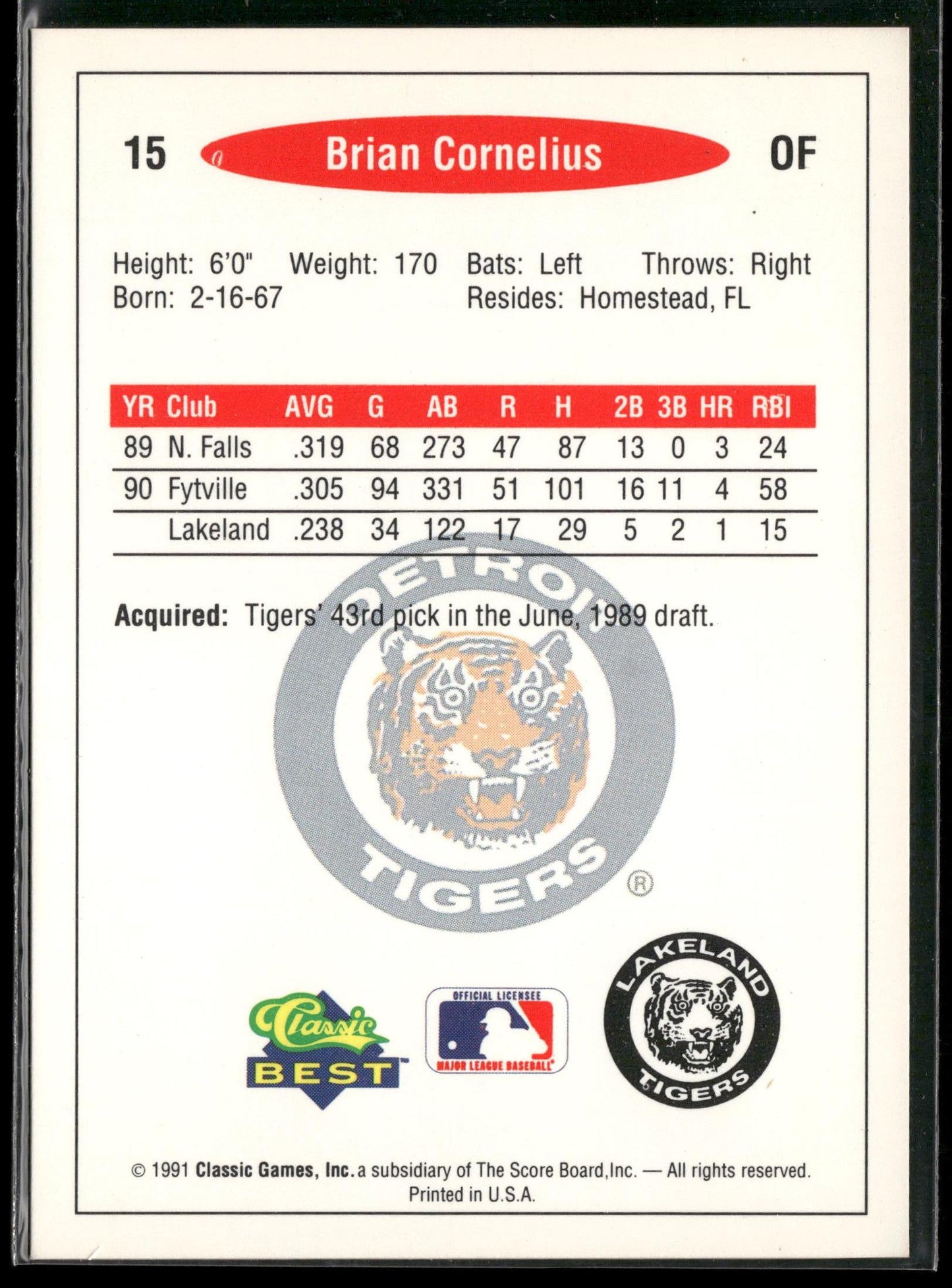 1991 Classic Best #15 Brian Cornelius